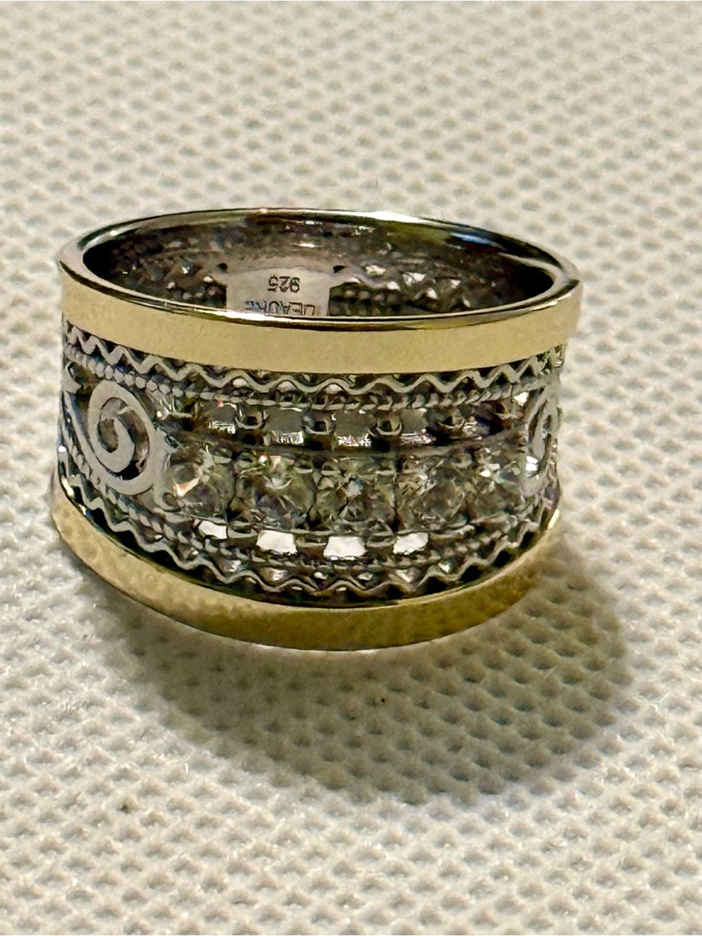 Sterling Silver & Gold Two-Tone Crystal Band Ring
